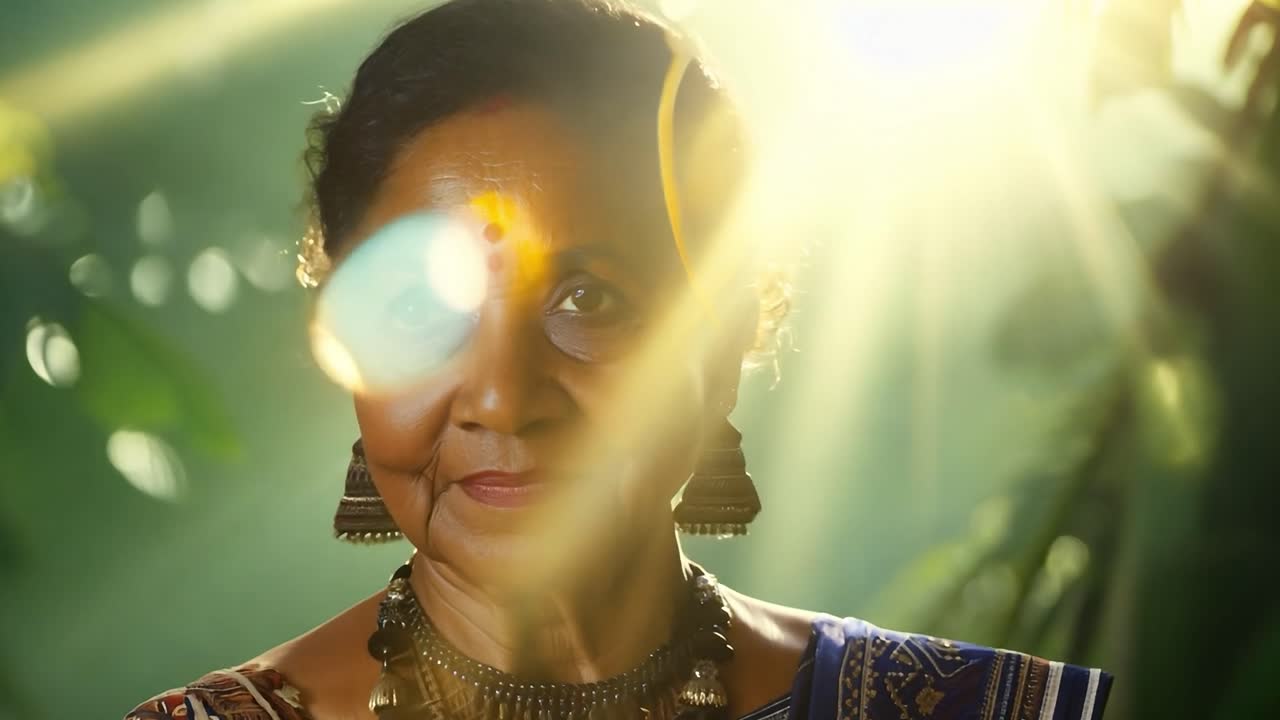 사리 와 보석 을 입은 인도 여자 의 초상화