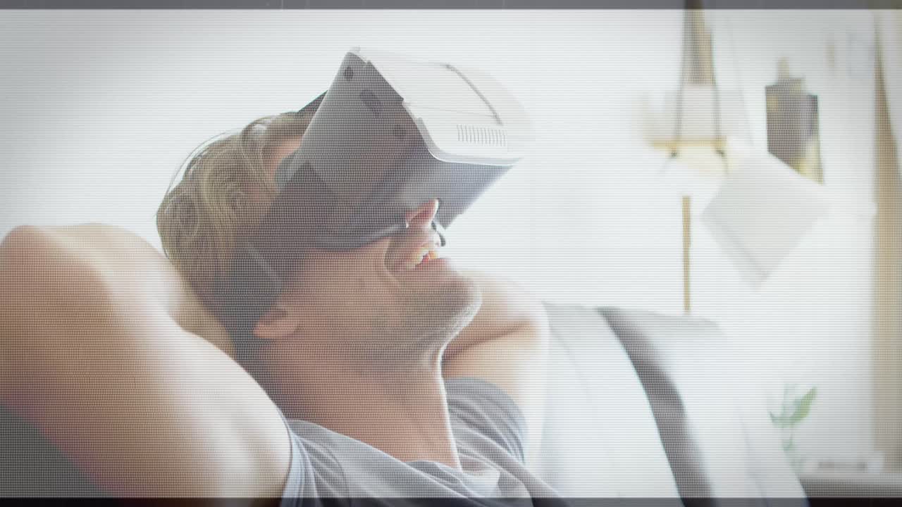 스 ⁇  스캔과 데이터 처리의 애니메이션 vr 헤드 ⁇ 을 착용한 사람