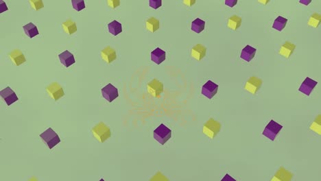 animation of scorpio symbol over rotating cubes in green space