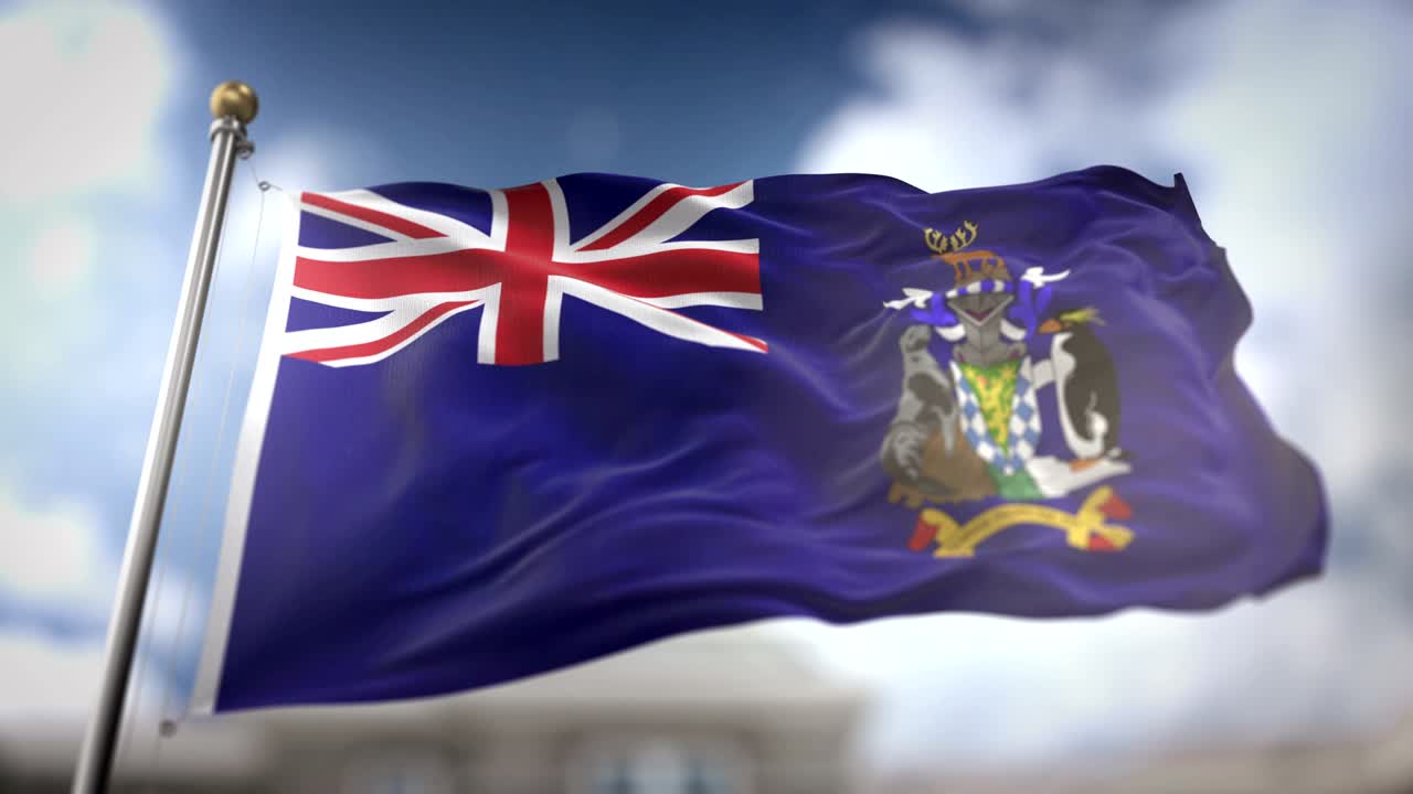 사우스 조지아 및 사우스 샌드위치 섬의 발이 느린 동작 3d 렌더링 파란 하늘 배경 - 원활한 루프 4k