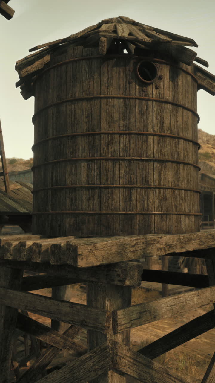 vieja torre de agua de madera en una ciudad occidental