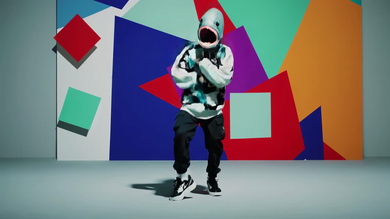 Stylish Person in Fish Head Costume Dancing