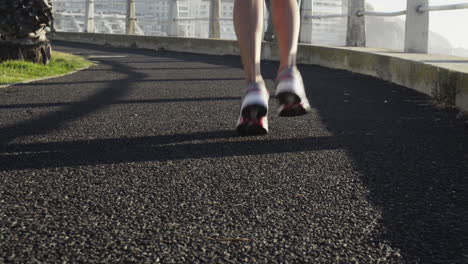 mixed race woman runner running on road