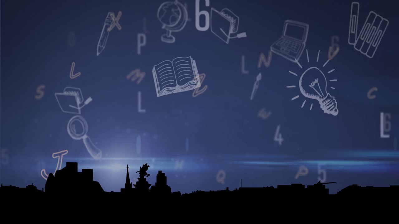 글자 위에 학교 아이콘의 애니메이션