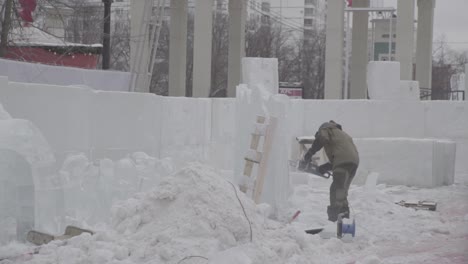 ice carving in progress