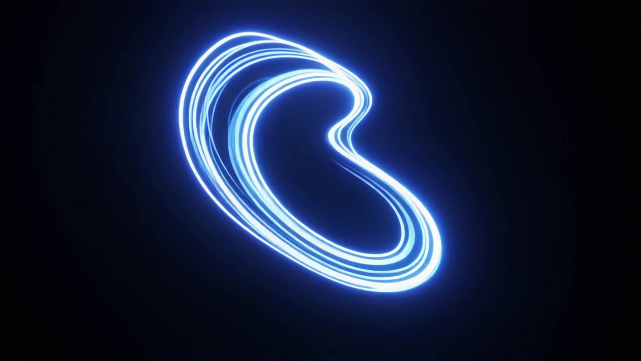 Abstract Blue Neon Light Trails Forming a Glowing Shape