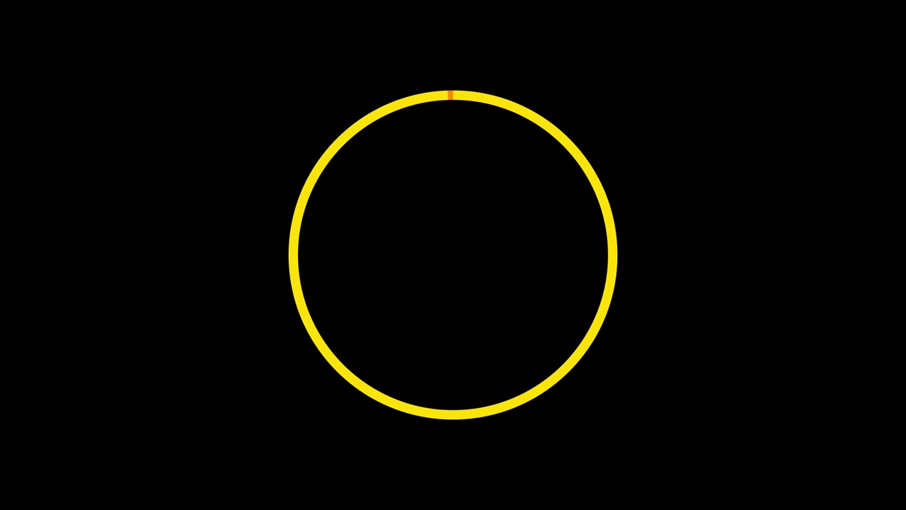 2D-Animation eines Ladevorgangs auf schwarzem Hintergrund. Die Figur ist kreisförmig. Die Farbe des Rings ist gelb und orange. 4K 60FPS