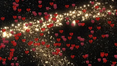 Animation-of-hearts-over-light-spots-on-black-background