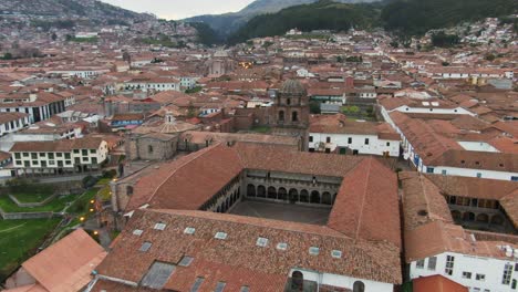 aerial view of historic temple of the sun or qoricancha in cusco, peru