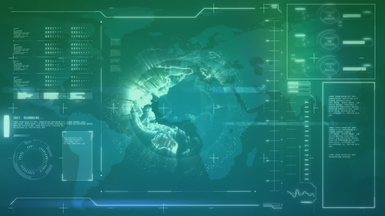 Animation of screen with a scan of a globe and data