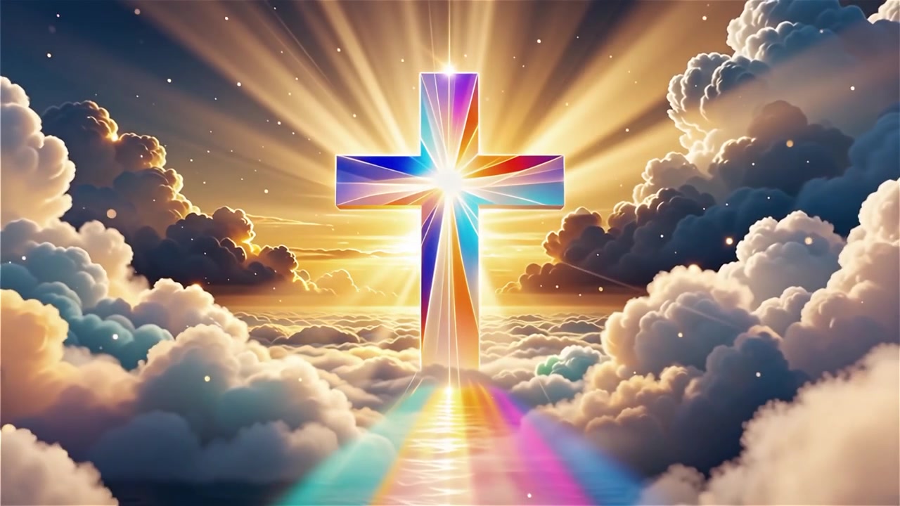 Croce Cristiana Luce Celestiale Sfondo per il Culto.