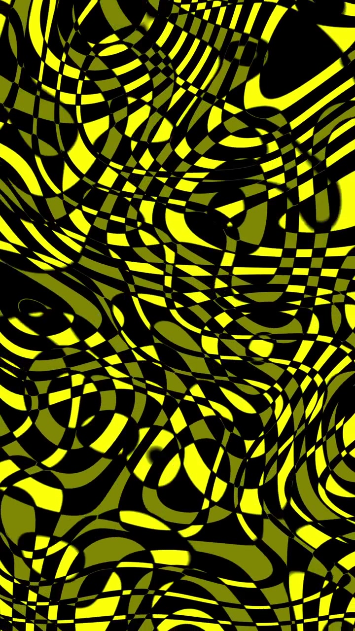 Vertical video of chaotic yellow and black abstract pattern warping, seamless loop
