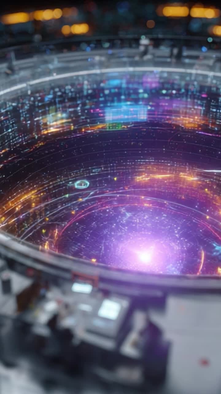 Exploring a Futuristic Control Center with an Advanced Observation Platform Revealing a Beautiful Cosmic Landscape of Colors and Light Patterns Dynamic in Space