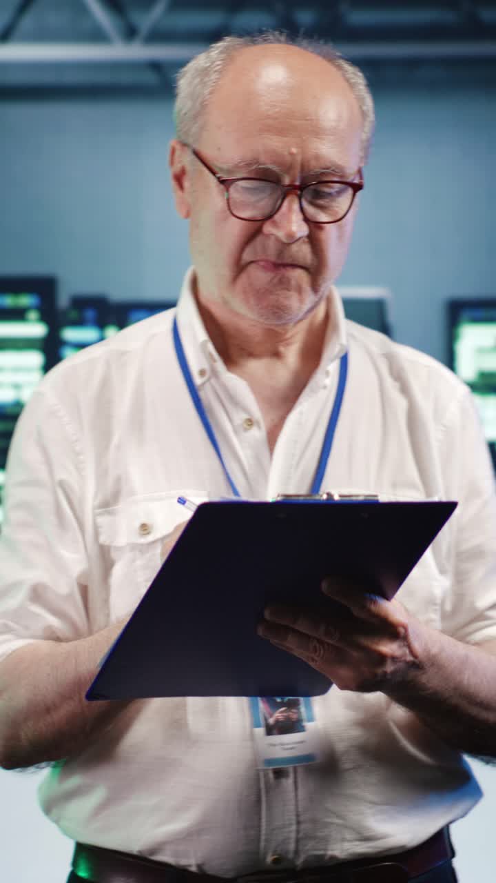 Tecnico verticale che controlla le parti del server