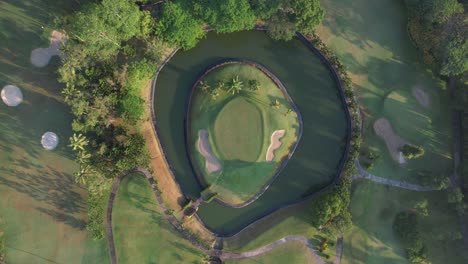 aerial view of swirling golf course artificial river