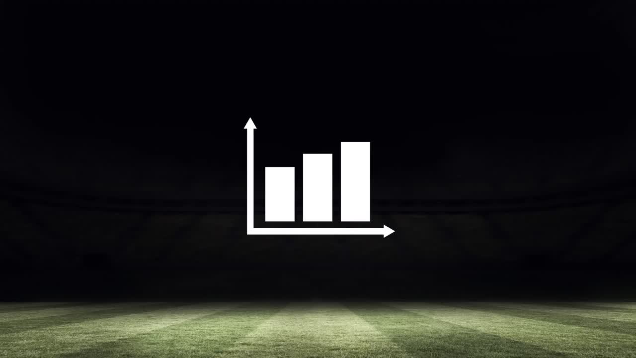 Animation of statistic graph over sports stadium at night