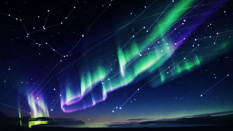 vibrant aurora borealis with constellations in a starry night sky
