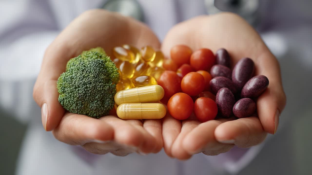 Un'esposizione vivace di integratori alimentari e prodotti freschi: esplorare l'importanza di scelte alimentari sane per il benessere generale e la vitalità