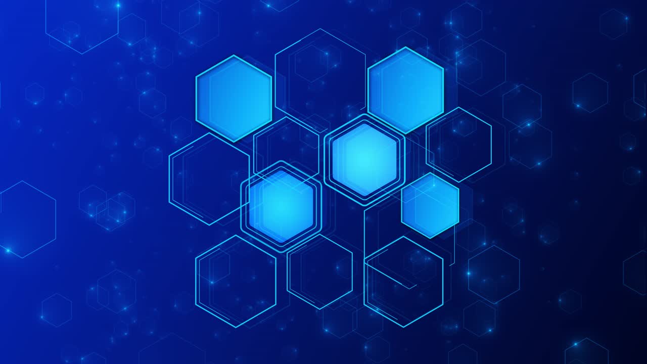 Abstract animation hexagonal grid structure complexity of futuristic data systems molecular