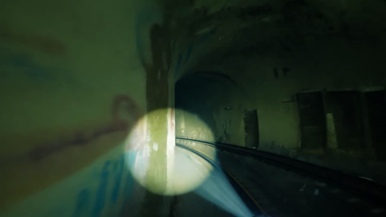 explorando un túnel abandonado con vías de tren