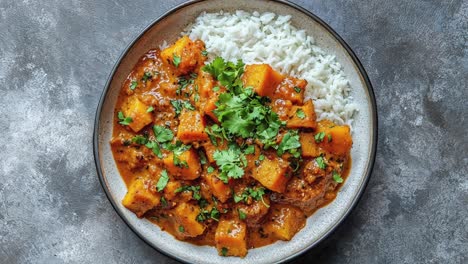 Delicious-Indian-Curry-With-Rice-and-Fresh-Cilantro-Garnish