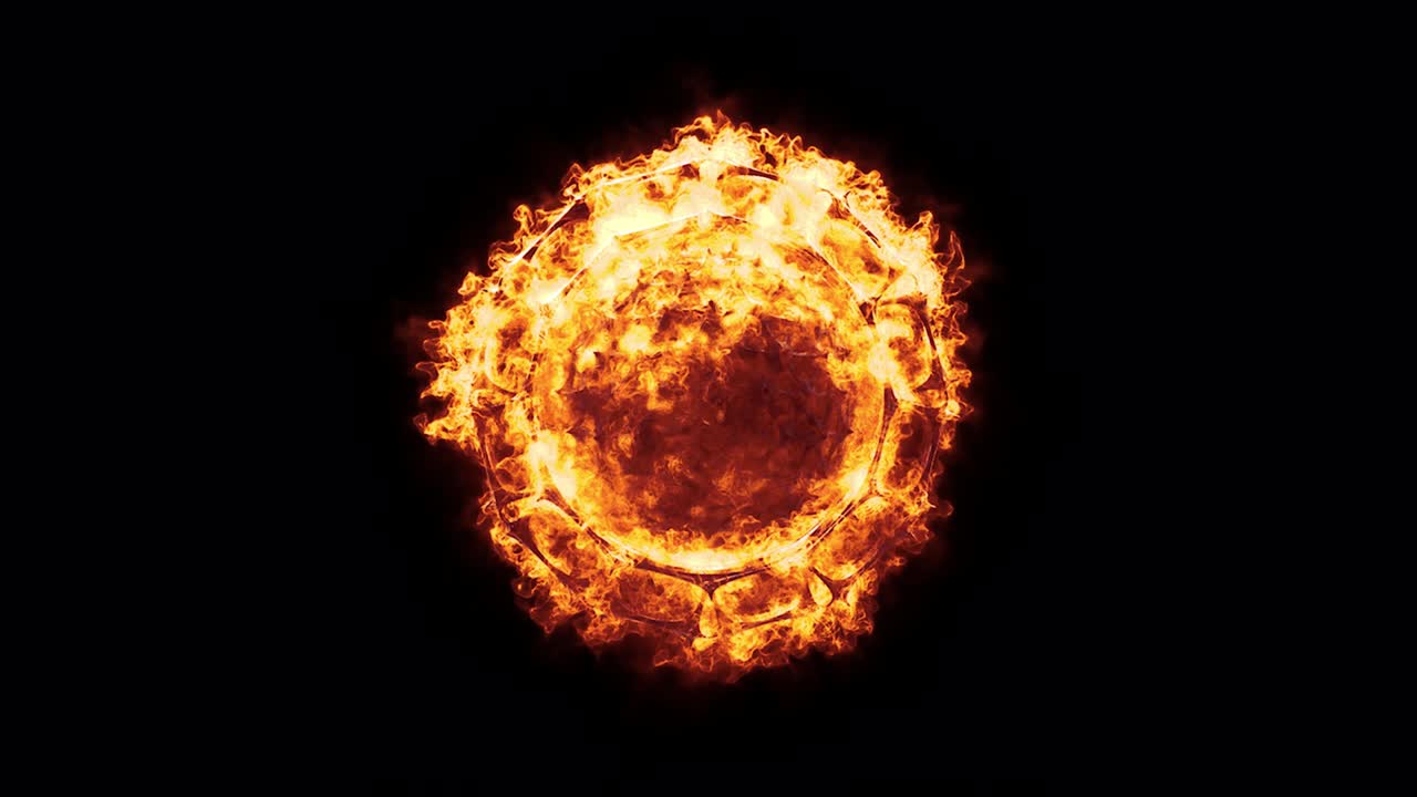 透明な背景に回転する燃える球を持つ火のリング