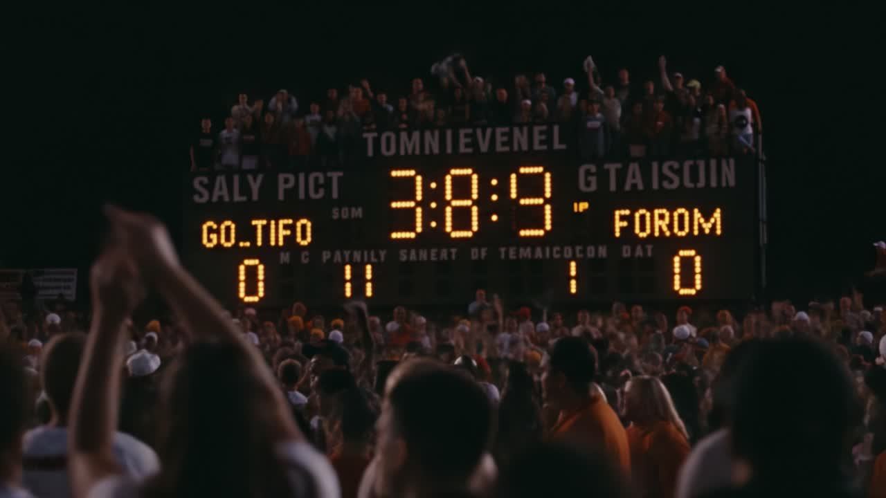 Excitement Builds at the Game: A Close Match with a Scoreboard Showing Intense Fans, Countdown Timers, and Competitive Energy in Full Display