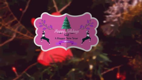 Animation-of-present-tag-with-christmas-greetings-on-christmas-decoration