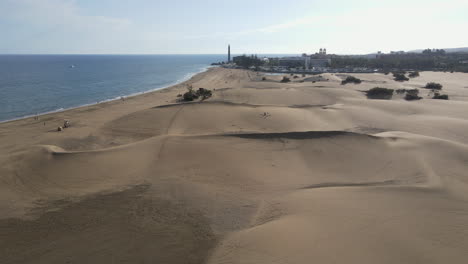 aerial view of maspalomas sand dunes at sunset, gran canaria, canary islands, spain