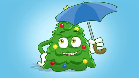 árvore de natal de desenho animado sob guarda-chuva com animação facial alfa mate