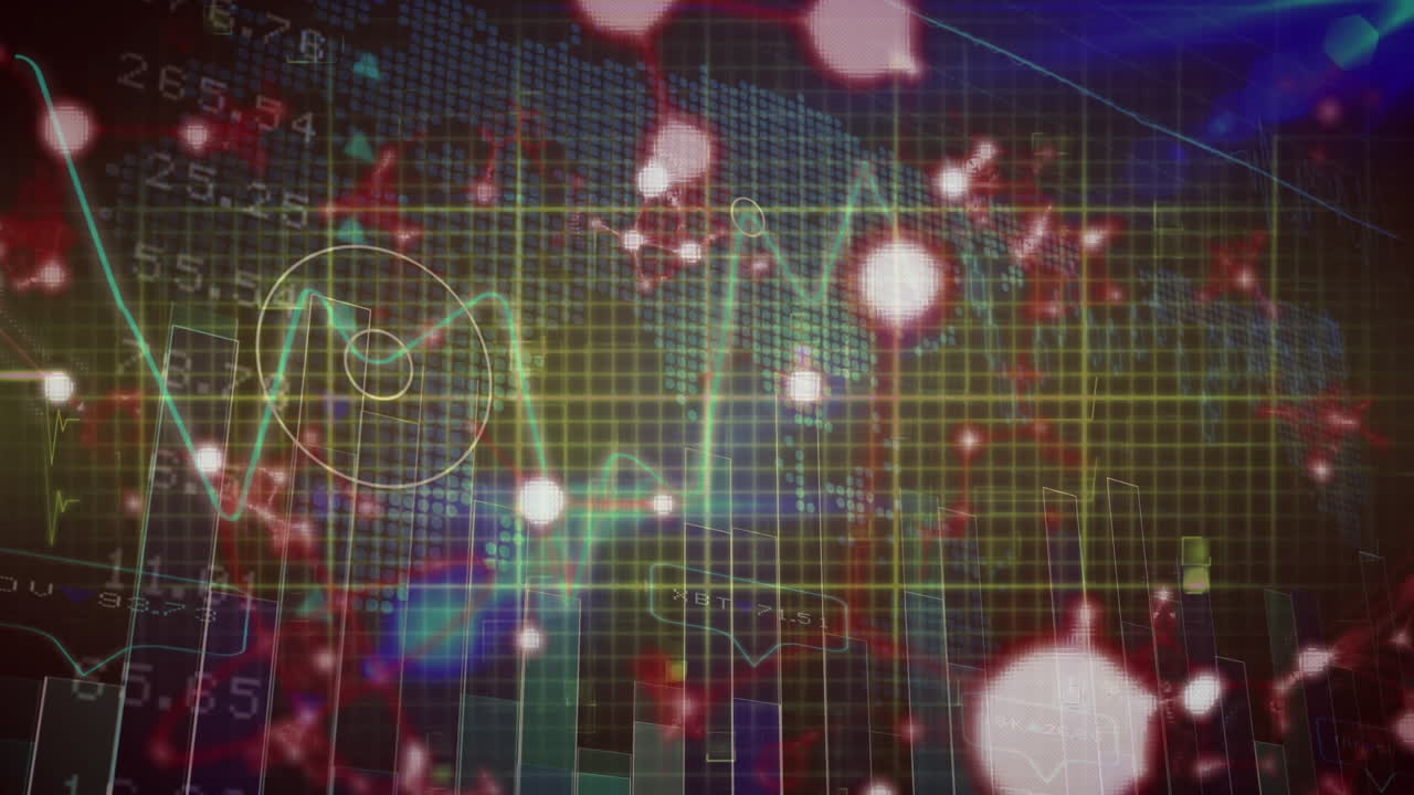 검은색 배경에서 데이터 처리를 통해 분자의 애니메이션