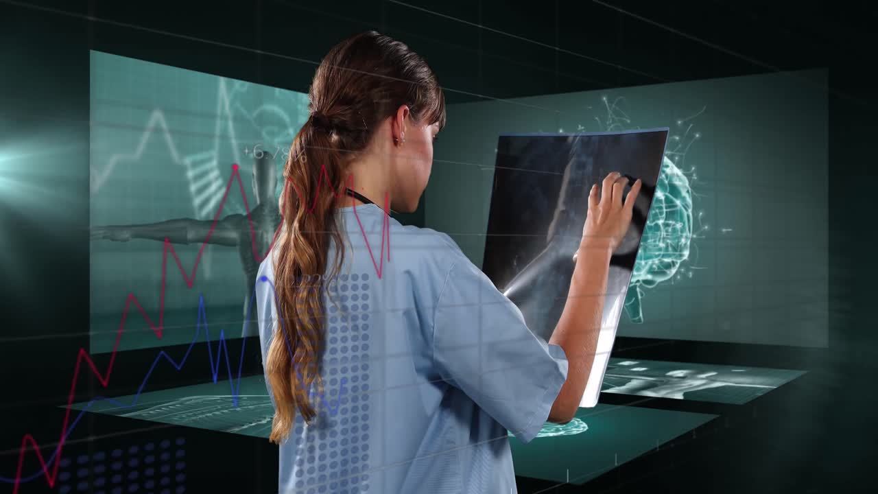 animación de una doctora biracial sobre el procesamiento de datos