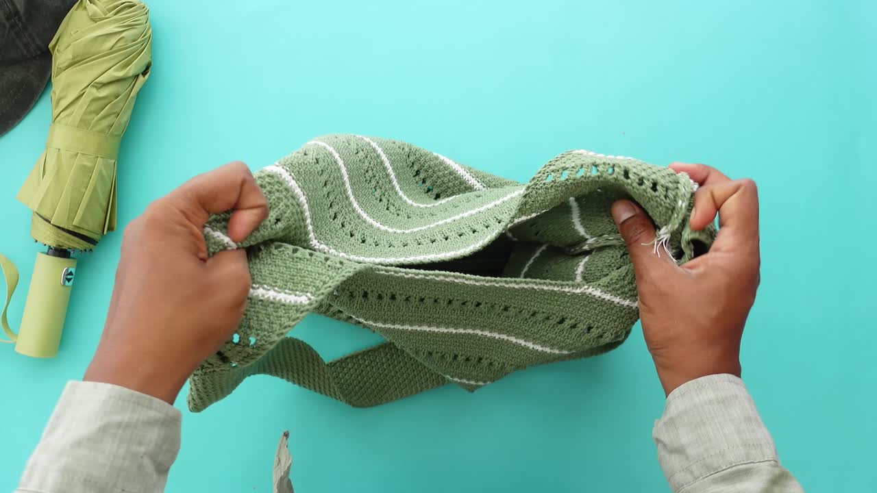 Crochet bag being held open