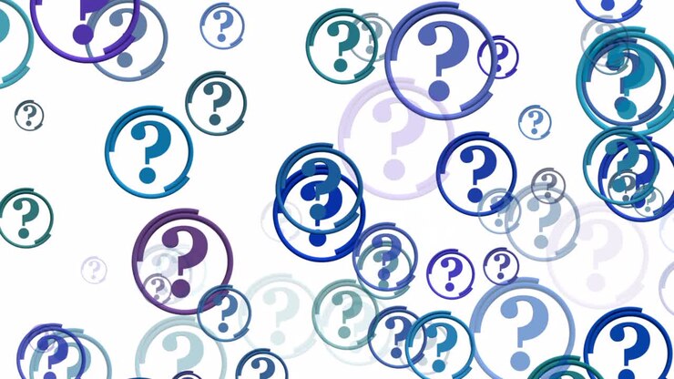 concepto de signos de interrogación en azul sobre blanco