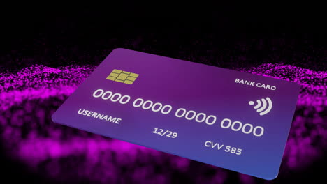 animation of credit card over purple spots on black background