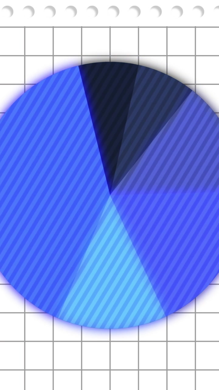 Animation of blue color rotating pie chart over grid pattern against white background