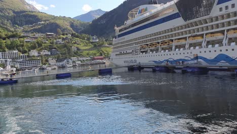 aida cruising ship on the waters of the geiranger fjord in norway