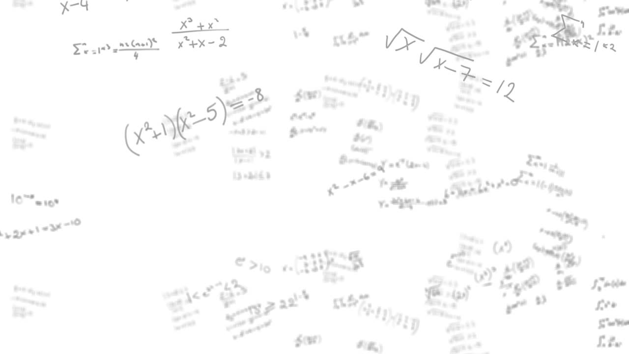 Animazione di equazioni matematiche scritte a mano su schermo bianco
