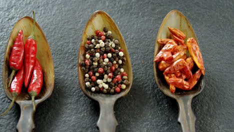 various spices in spoon on black background 4k