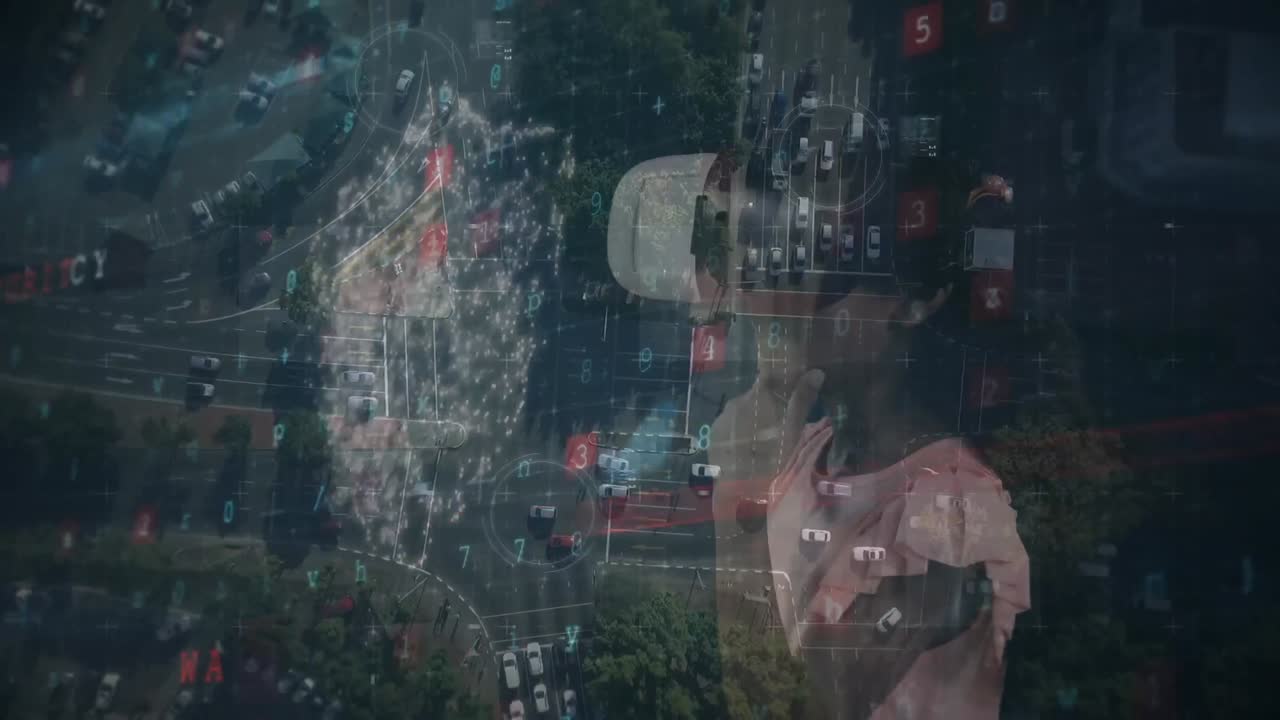 vr 헤드 ⁇ 을 착용한 소녀를 통해 금융 데이터 처리의 애니메이션