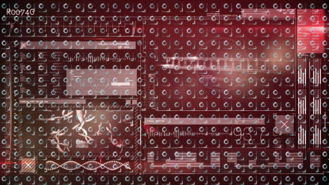 animation of data processing over rotating loading circles on red background