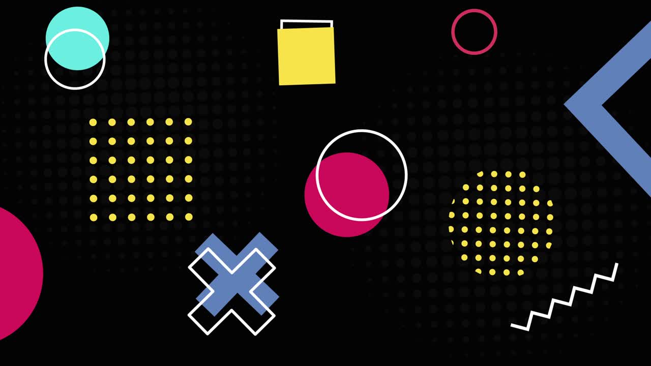 멘피스 스타일의 기하학적 그림, 기하학의 비행, 애니메이션 추상적인 배경