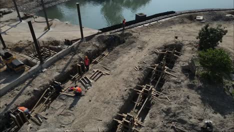 drone view of construction workers in building a city park in mexico city