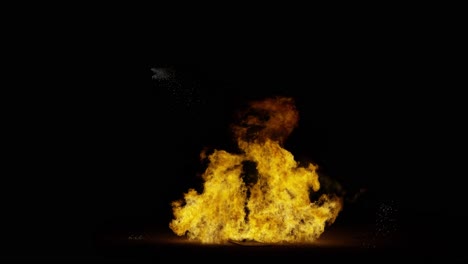 Big-fire-explosion-ground-sparks-from-the-bottom-of-the-screen,-black-background,-transparent-overlay-with-alpha-matte,-​​big-explosion-effect-video