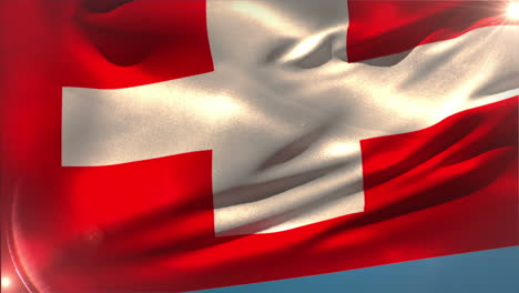 large swiss national flag waving