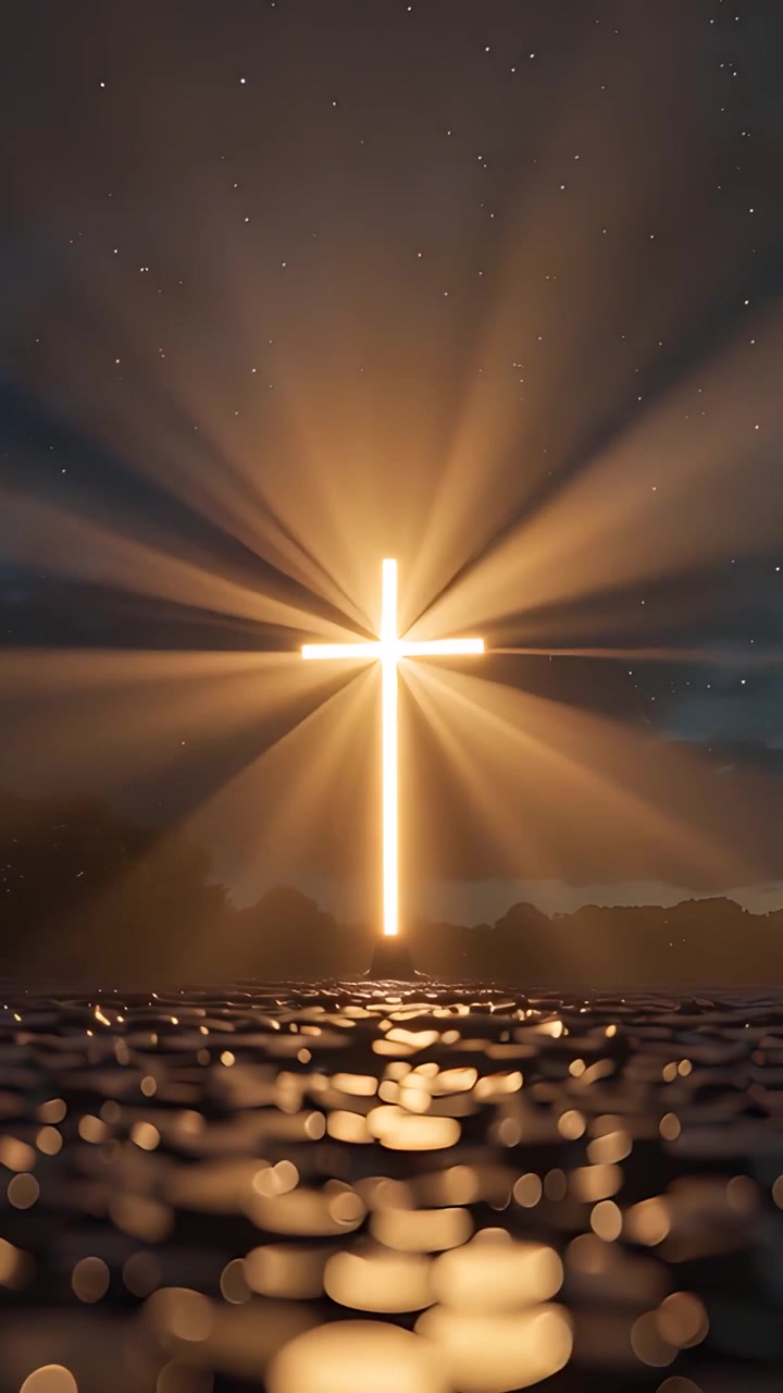 Christian Cross Heavenly Light Worship Background 4K