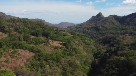el paisaje de la naturaleza vuela lentamente por el verde valle de la montaña tropical