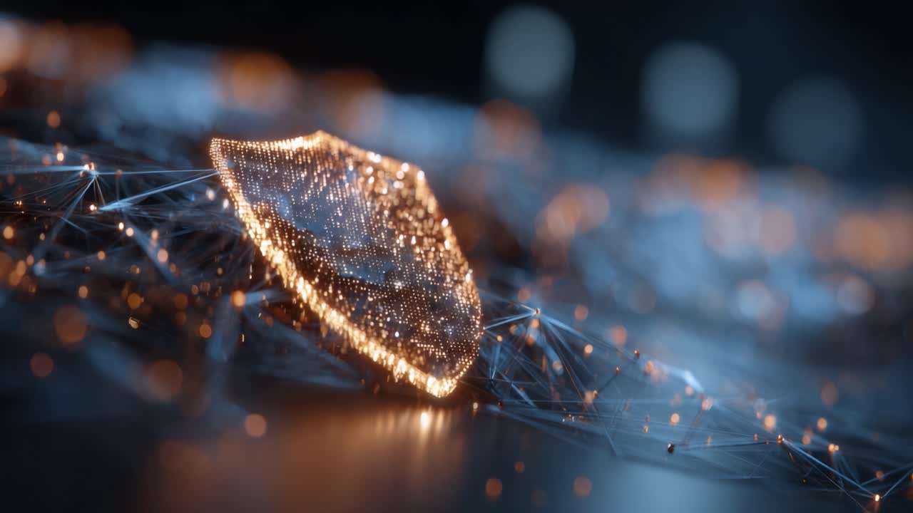 Illuminated Shield in a Network of Data Connections: A Stunning Visual Representation of Cybersecurity and Digital Protection