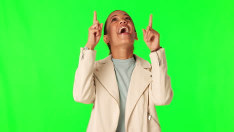 Green-screen,-direction-or-happy-woman