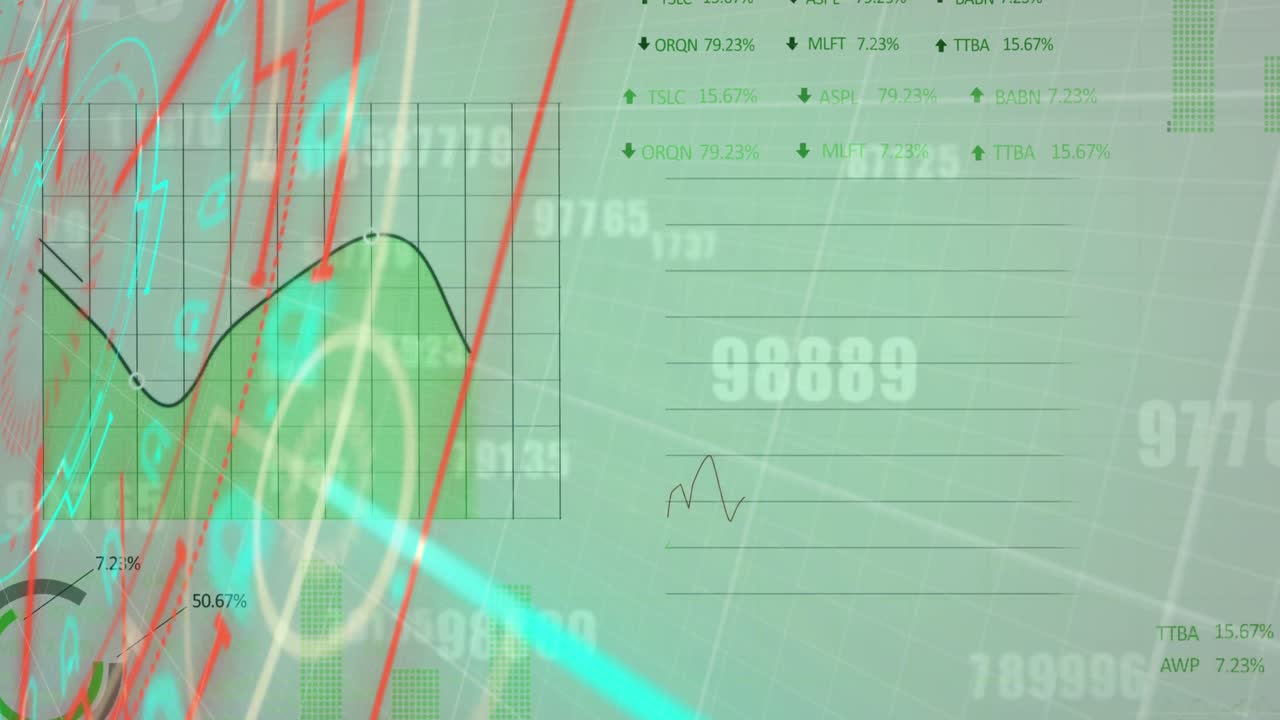 녹색 배경에 있는 데이터 처리의 애니메이션